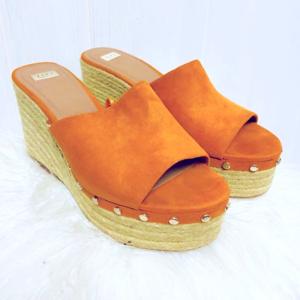 Zara | Orange Suede Wedge Platform Espadrille